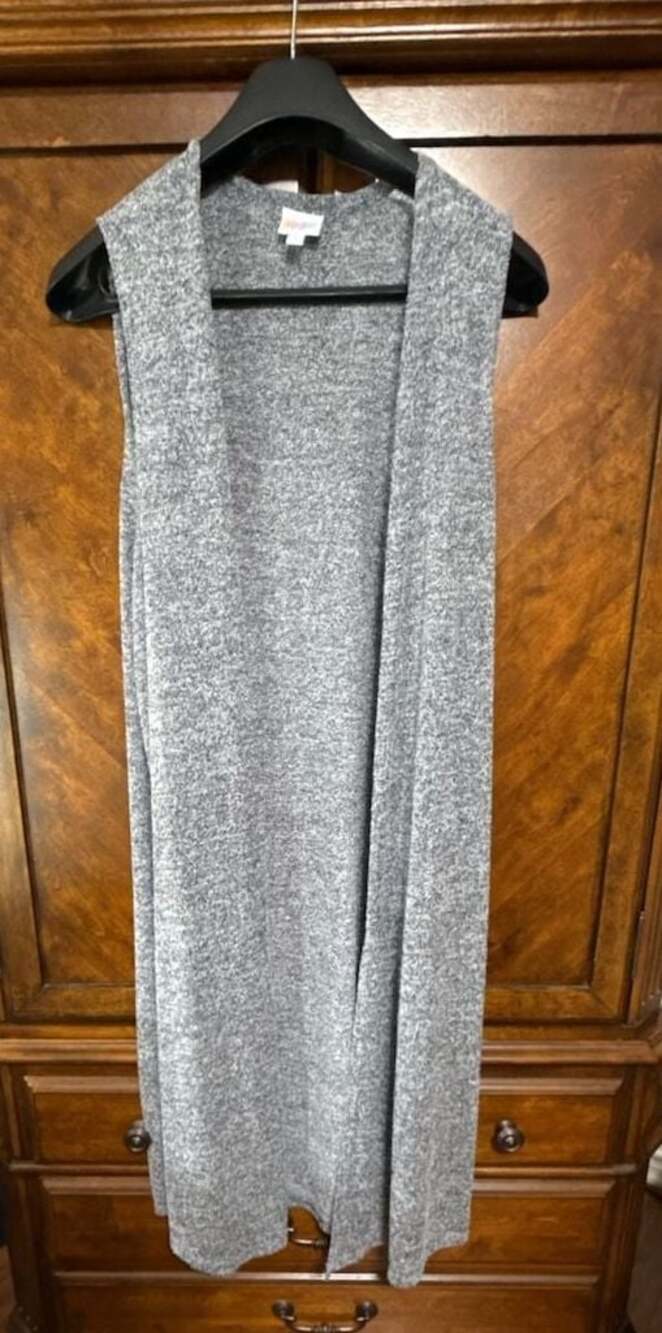 LuLaRoe Joy Heathered Charcoal Gray Long Line Duster Vest Size XL
